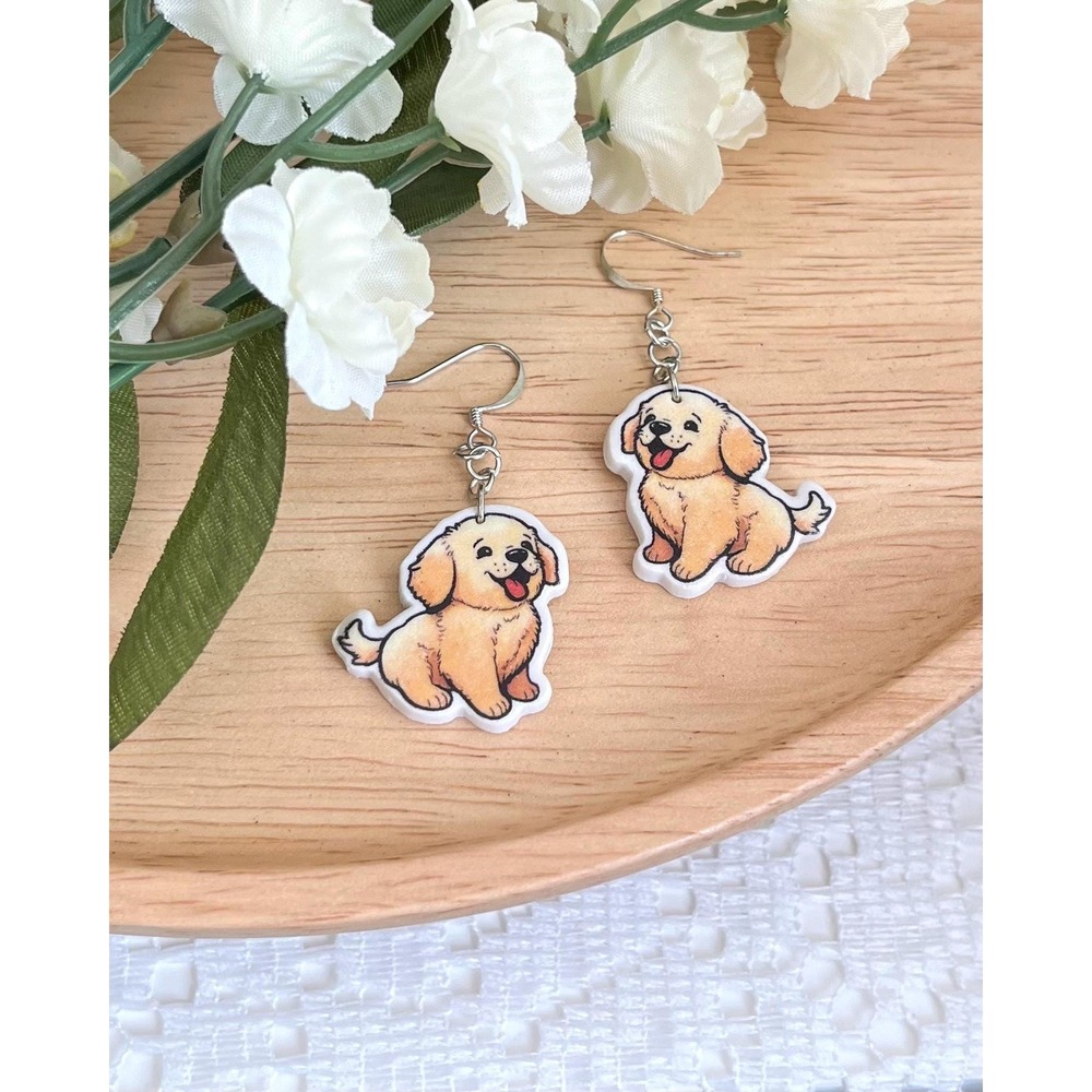 Golden Retriever Puppy Earrings: Handmade Polymer Clay Dog Lover Gift